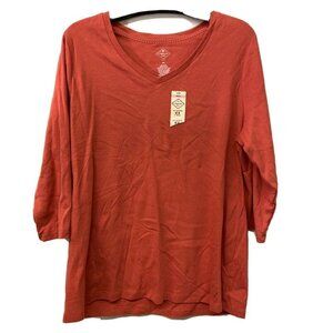 St. John's Bay Womens Orange 3/4 Sleeve V Neck Blouse